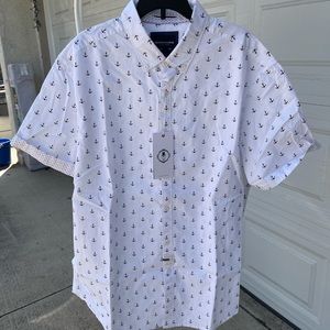 Denim and Flower White button Up with Anchors